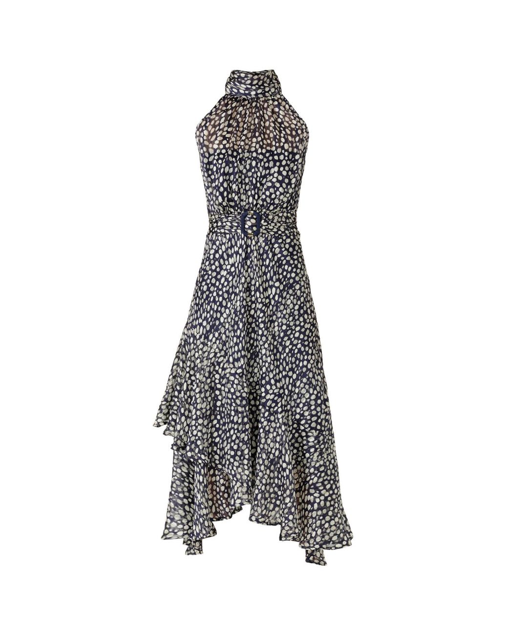 SACHA DRAKE Gray Austen Chiffon Halter Midi Dress