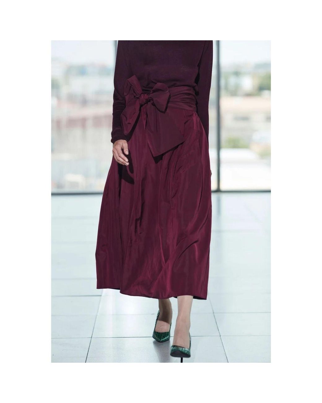 The Extreme Collection Purple Midi Skirt Plum Taffeta With Waist Bow