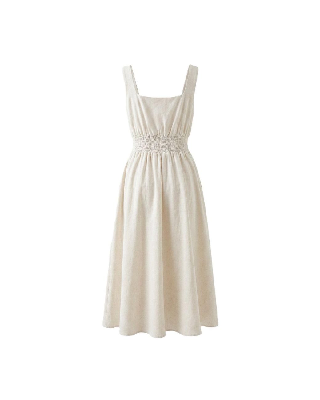 Modenaire White Neutrals Smocked Midi Dress Refined Slit