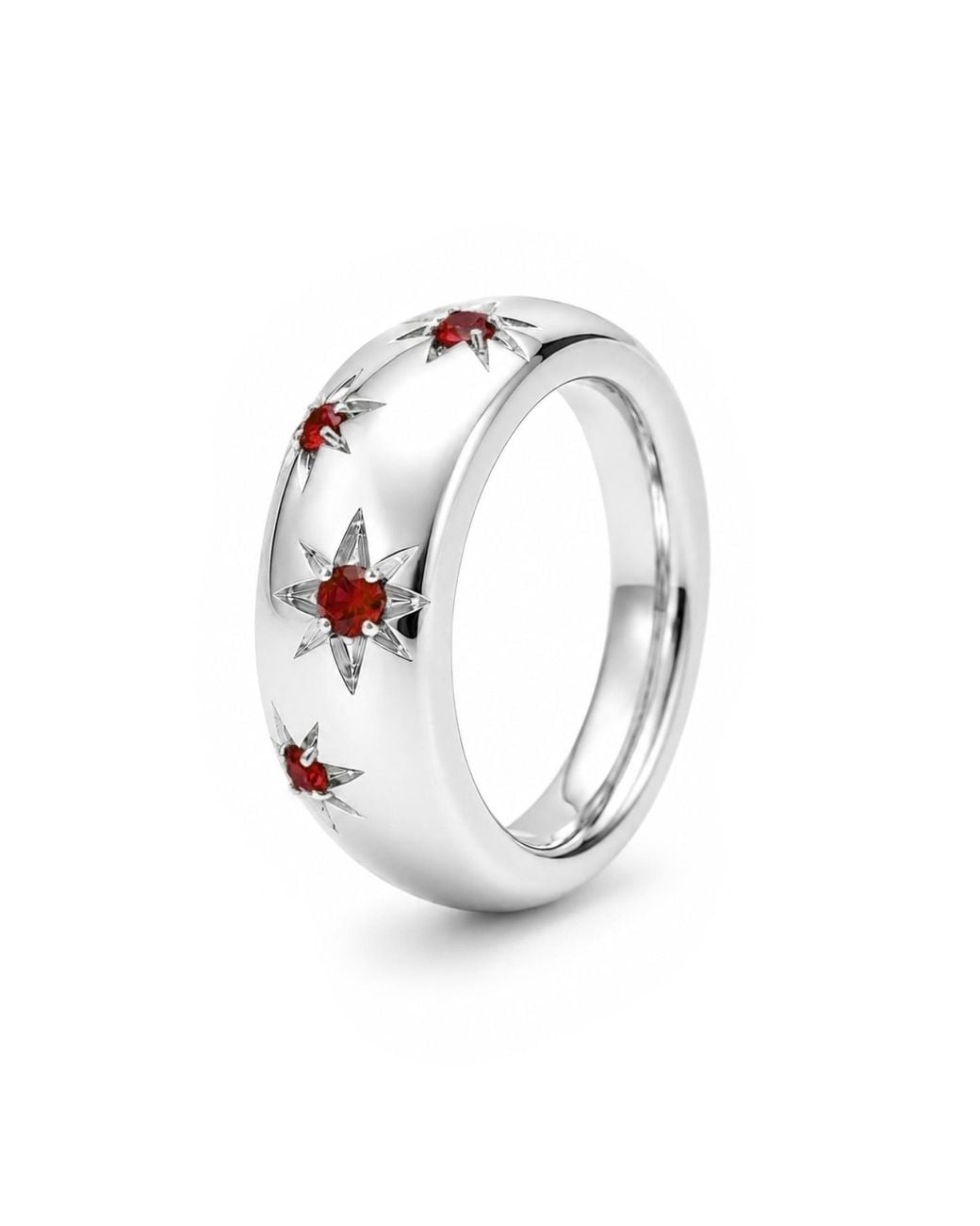 Unaloe White Quartz Starburst Wide Band Ring – Sterling
