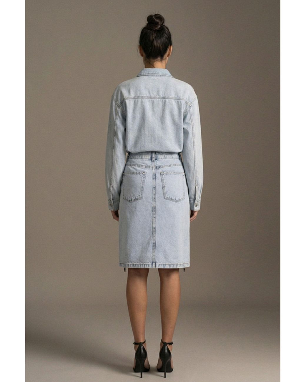 Gov Denim Blue Denim Pencil Skirt With Front Slit