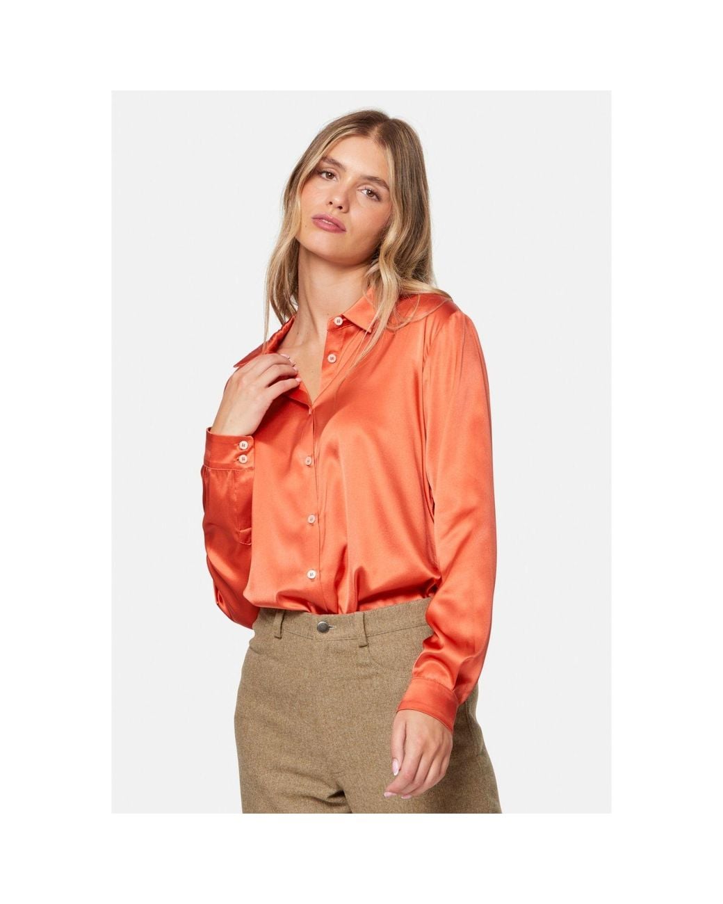 Helen Mcalinden Orange Elsie Silk Utility Shirt