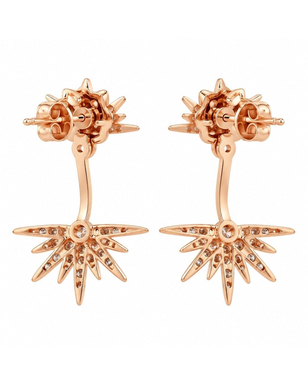 Artisan Metallic Rose 14K Rose Diamond Double Sunburst Ear Jacket Earrings