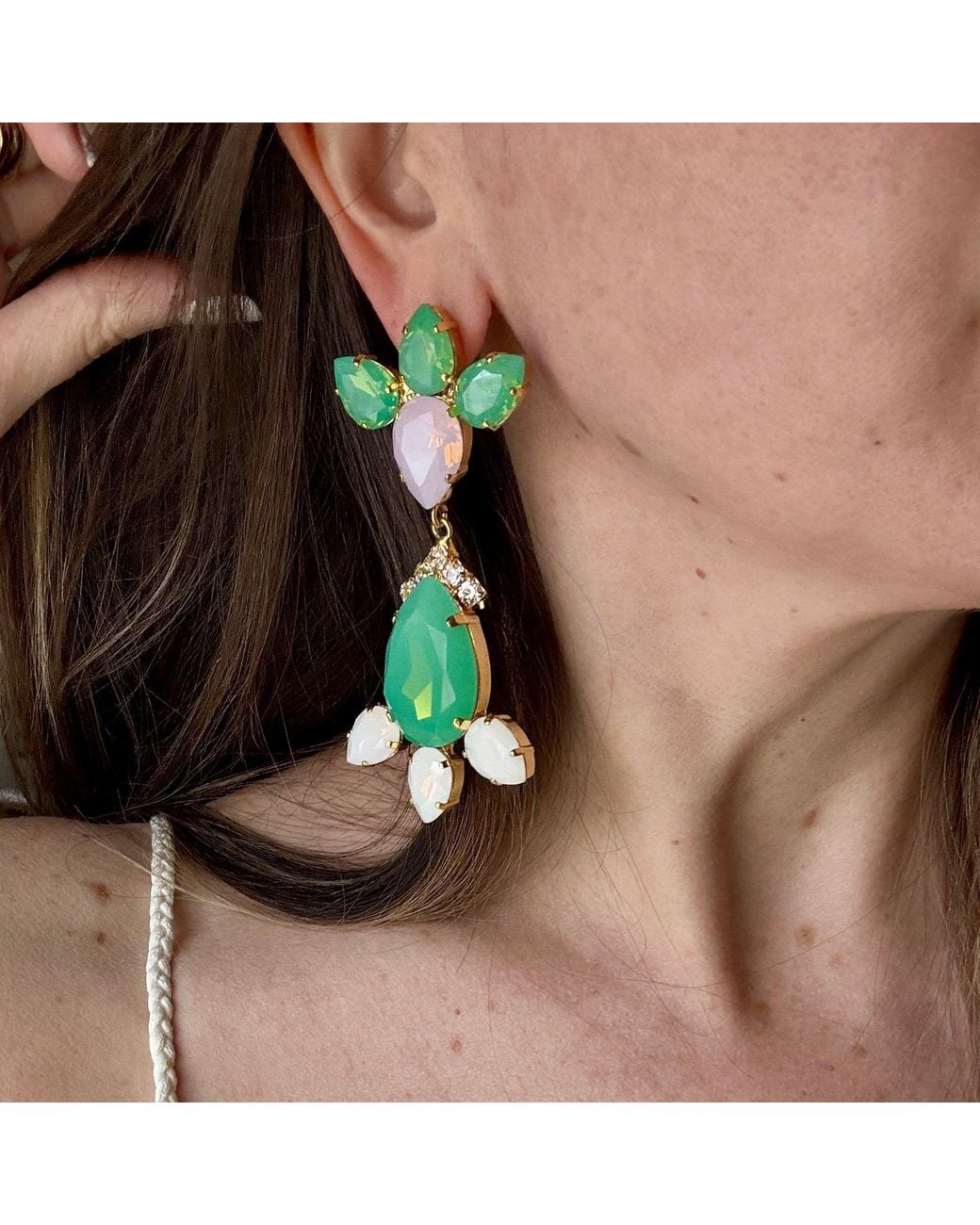 Laura Gray Green Crystal Statement Post Earrings
