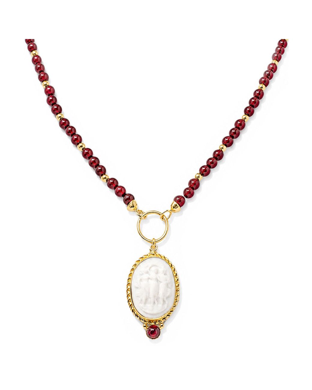 Vintouch Italy Metallic Le Grazie Cameo Necklace With Garnet
