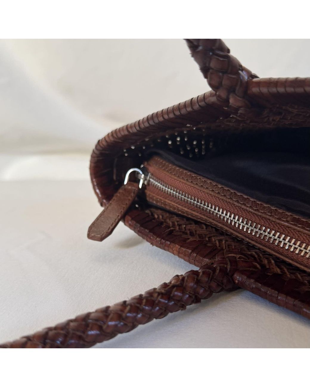 godi. Brown The Buna Handwoven Leather Tote Bag