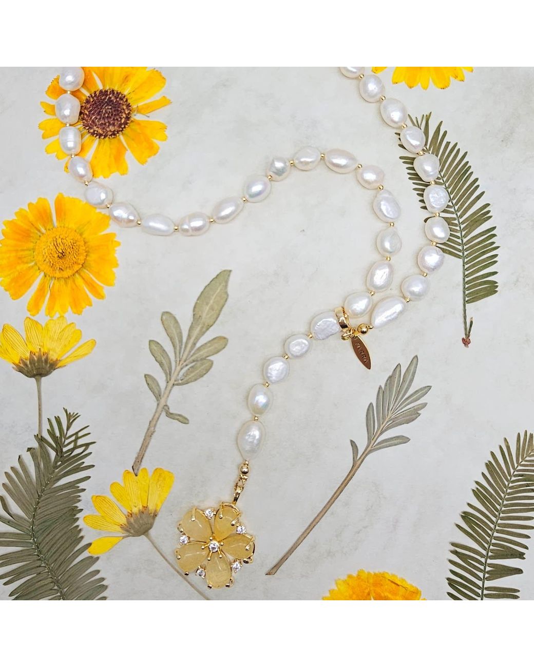 Farra Metallic Irregular Freshwater Pearls With Citrine Flower Pendant Lariat Necklace