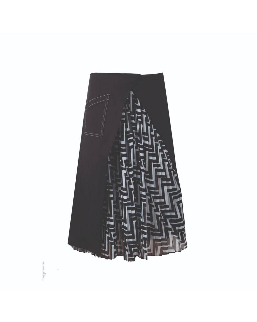 Mirimalist Black Zigzag Pleated Midi Skirt