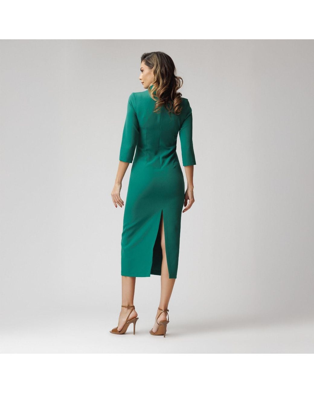 concept A trois Green Fitted Dress With Three-Quarter Sleeves And Slits