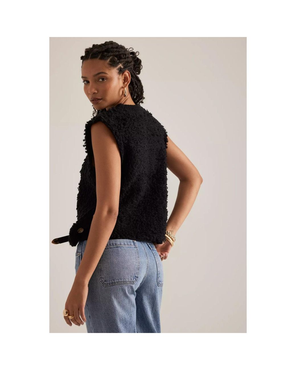 Saachi Black Looped Knit Sweater Vest