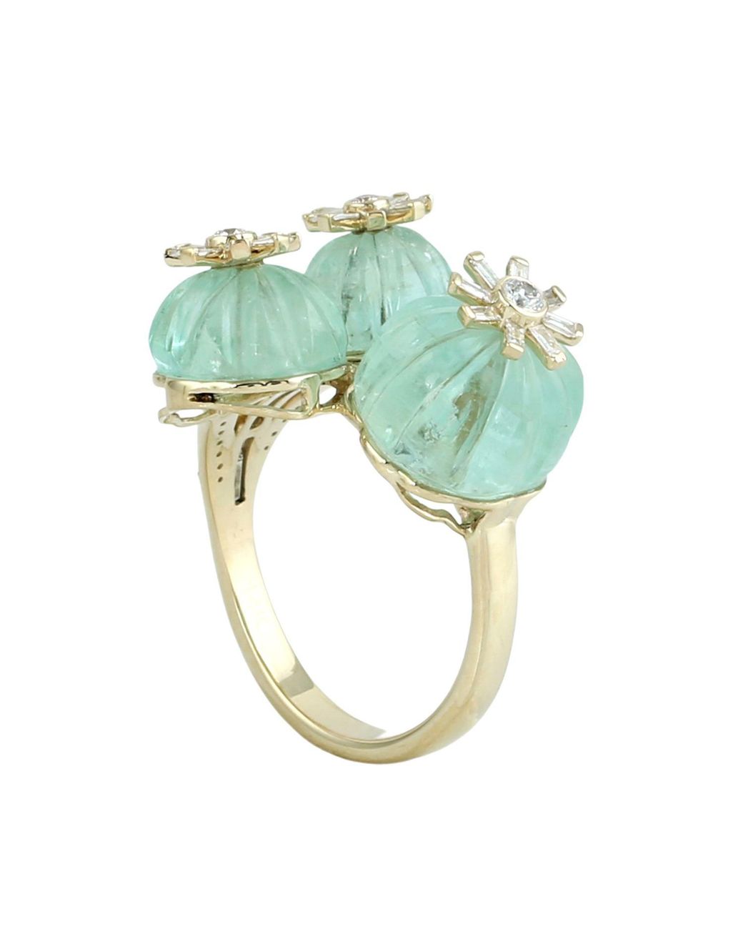 Artisan Green Carved Emerald & Diamond Cluster Ring