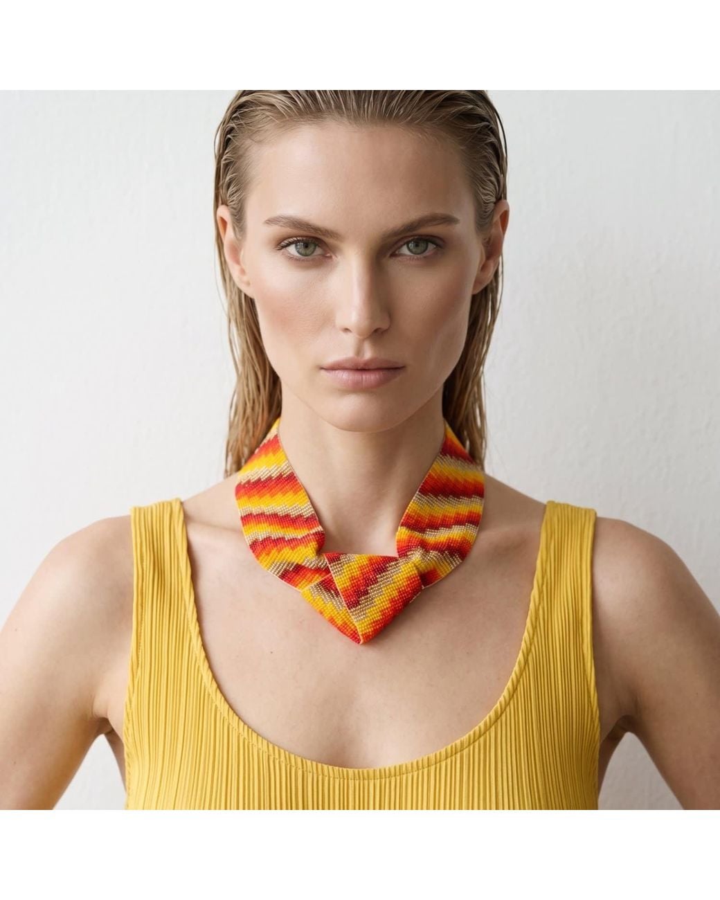 Iliana Arrazola Orange Minimalist Deconstructed Necklace, And, Glass Beads, Beaded Jewelry