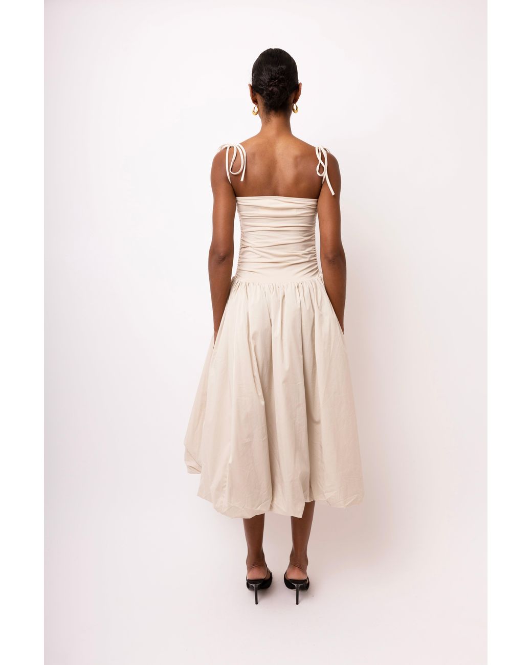 knee length dresses for ladies Black Bardot Jersey Mix Puff Ball Midi Dress main image 0