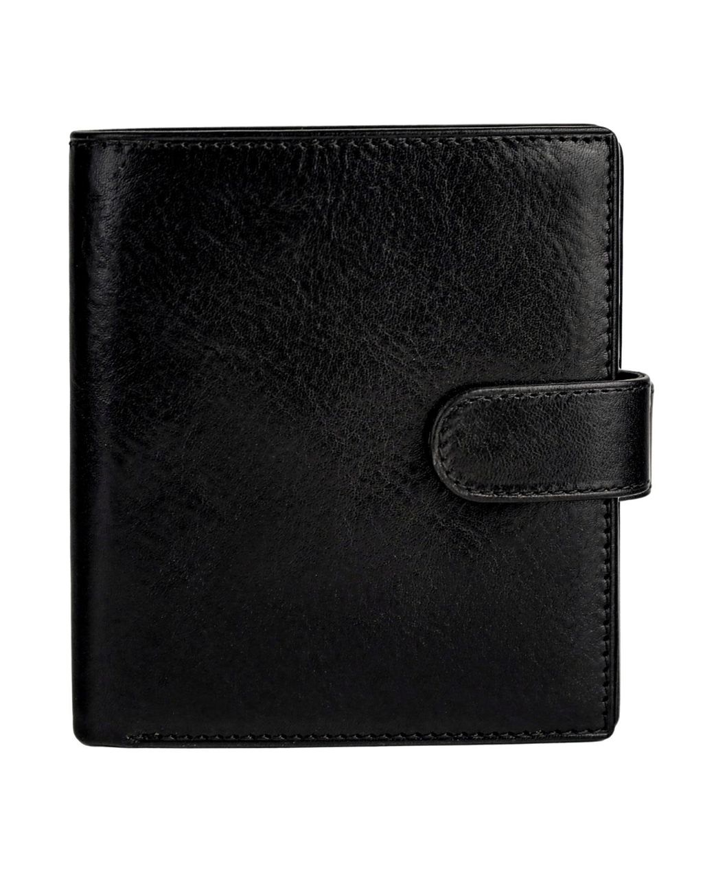Time Resistance Black Leather Bifold Wallet With A Snap Closure for men