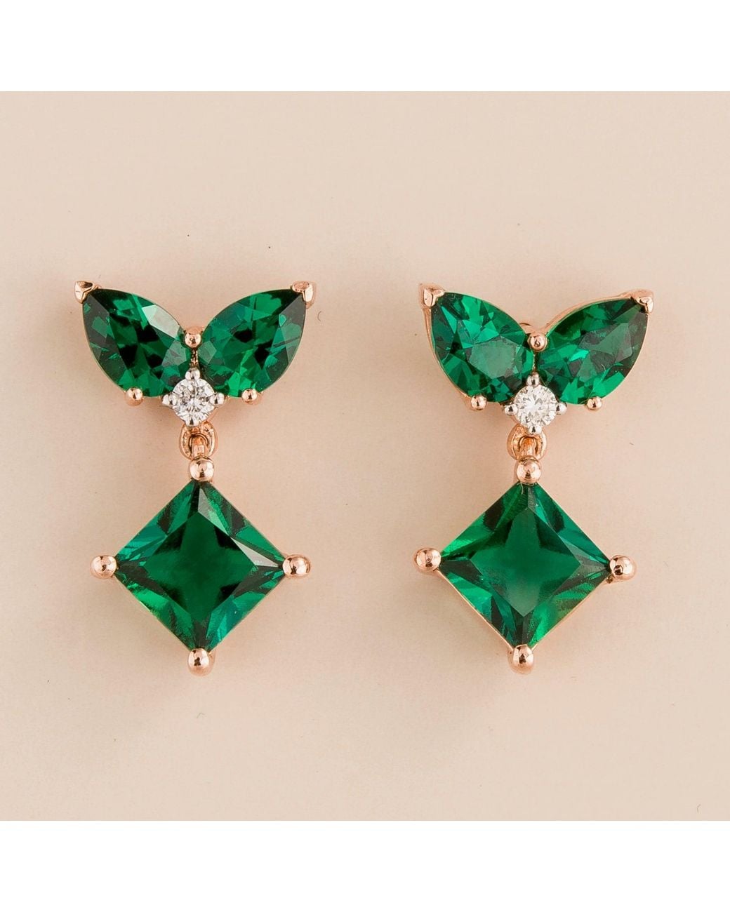 Juvetti Green Rose Amore Rose Earrings Emeralds & Diamonds
