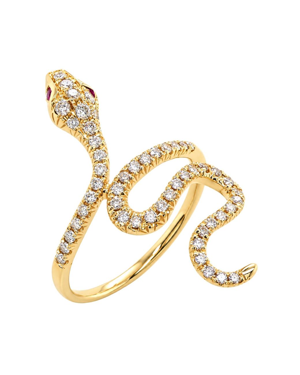 Artisan Metallic 18K Ruby & Diamond Carved Snake Statement Ring