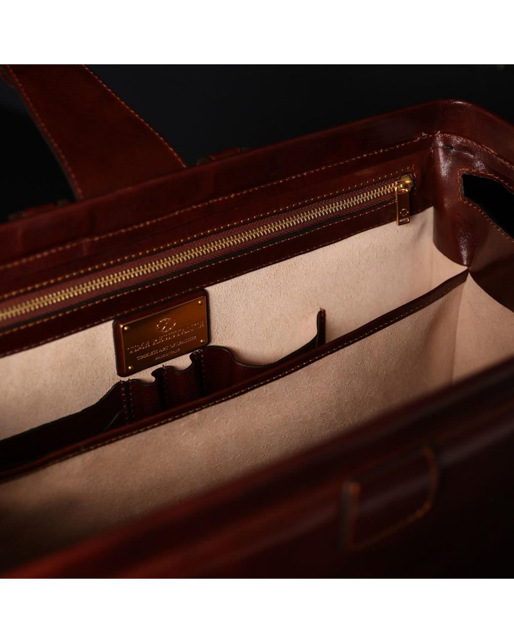 Time Resistance Brown Large Leather Briefcase for men