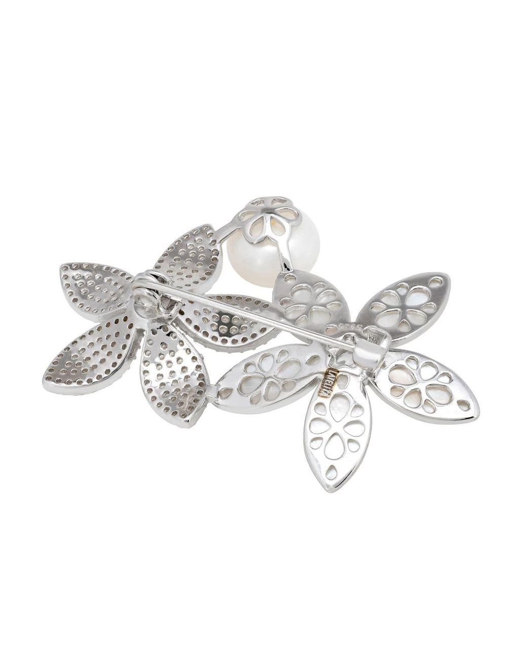 Latelita London White Everlasting Blossoms Mother Of Pearl Brooch