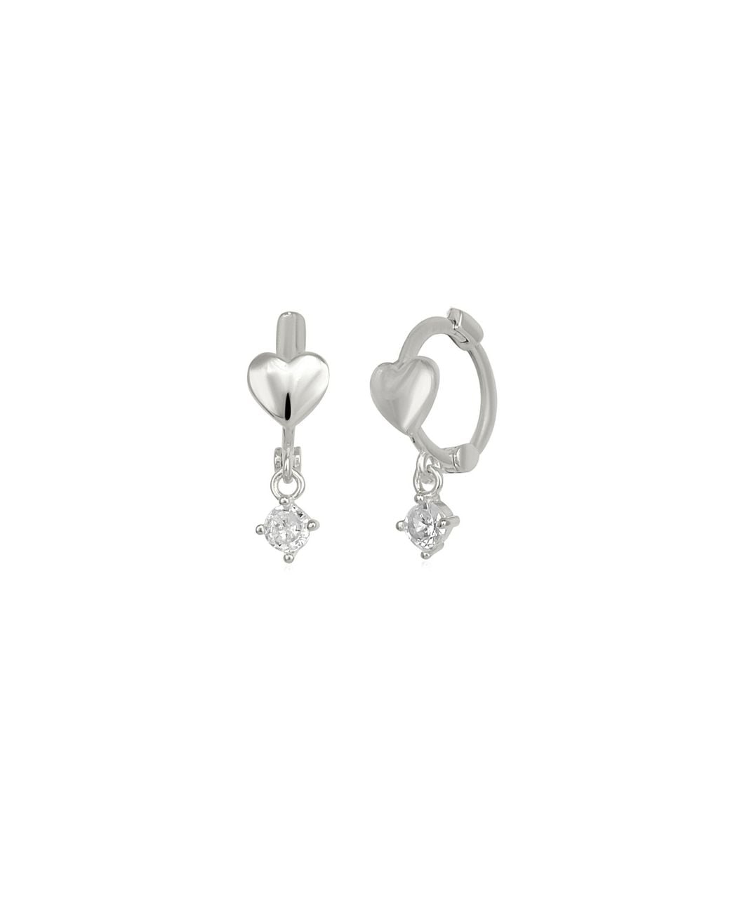 Spero London Metallic Heart Huggie Hoop Sterling Silver Drop Earring