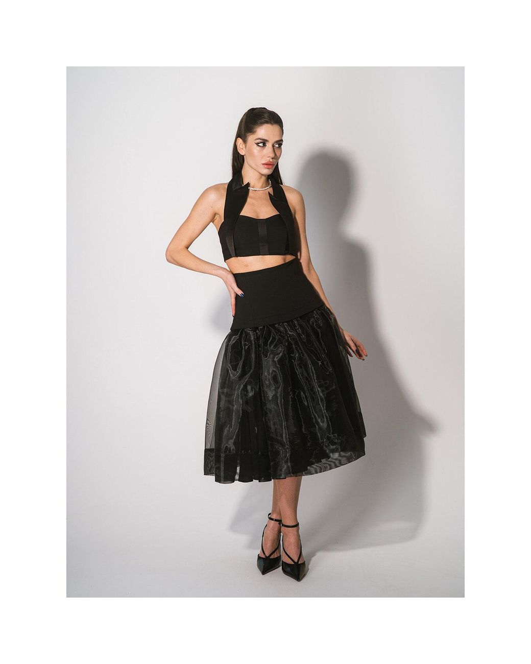 Tia Dorraine Blue Swan Organza A-Line Midi Skirt
