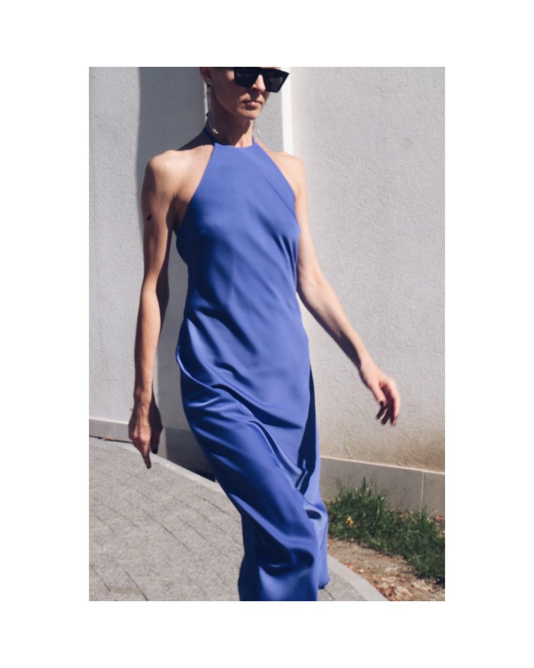 2KStyle Blue Alexander Open-Back Halterneck Satin Midi Dress