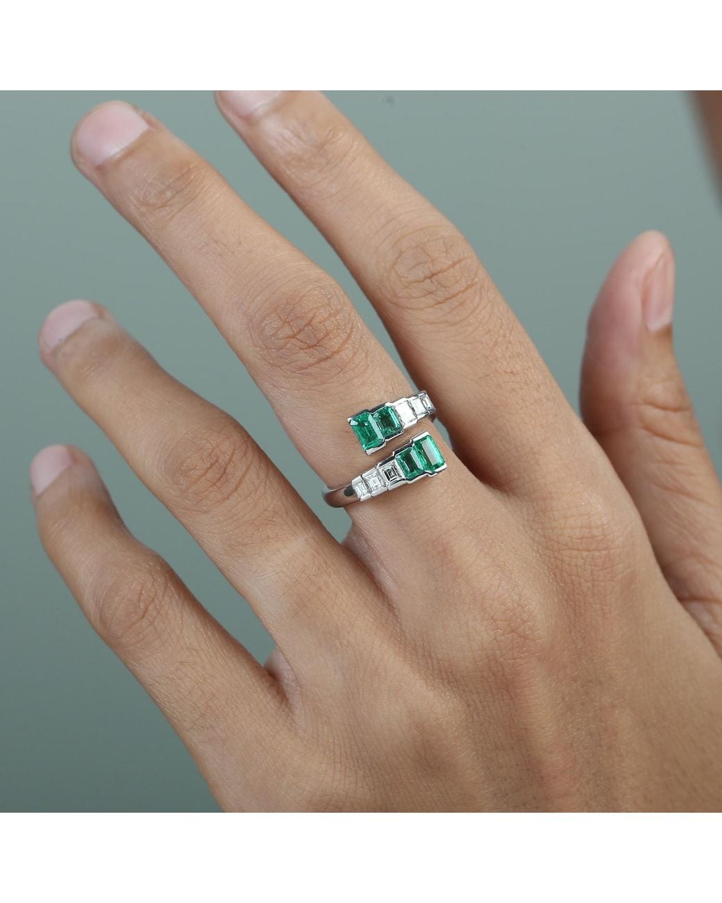 Artisan Green 18K Emerald & Diamond Bypass Ring