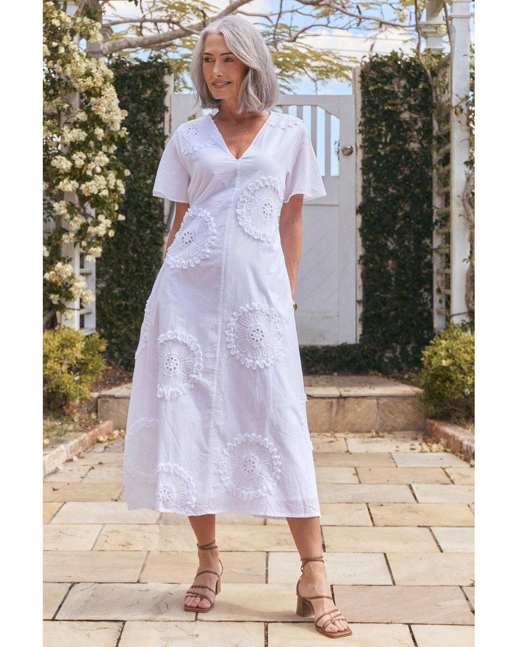 Adrift Clothing White Tatum Flutter Sleeve Dress