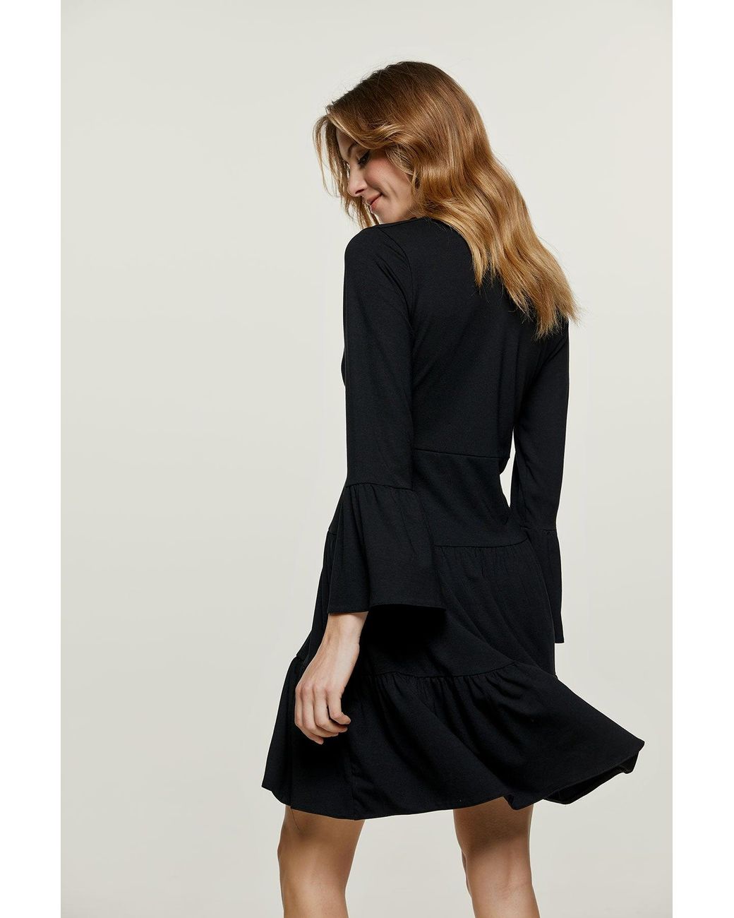 Conquista Black Jersey Tiered Dress