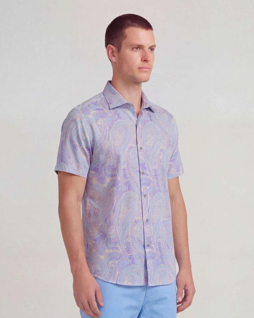 Lords of Harlech Blue Tyler Marakesh Paisley Helio Short Sleeve Shirt for men