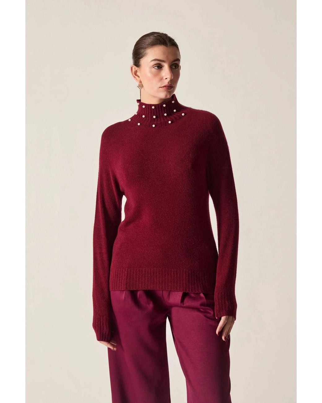 James Lakeland Red Pearl Neck Jumper