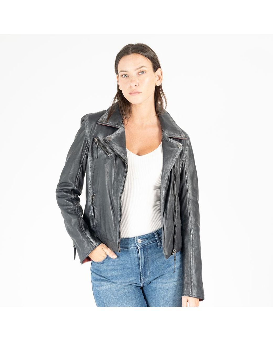 Mauritius Blue Star Lambskin Leather Jacket Christy