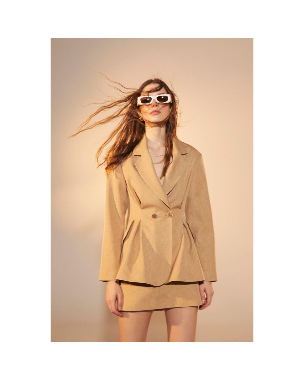 NAZLI CEREN Natural Marde Tailored Jacket In Almond Buff