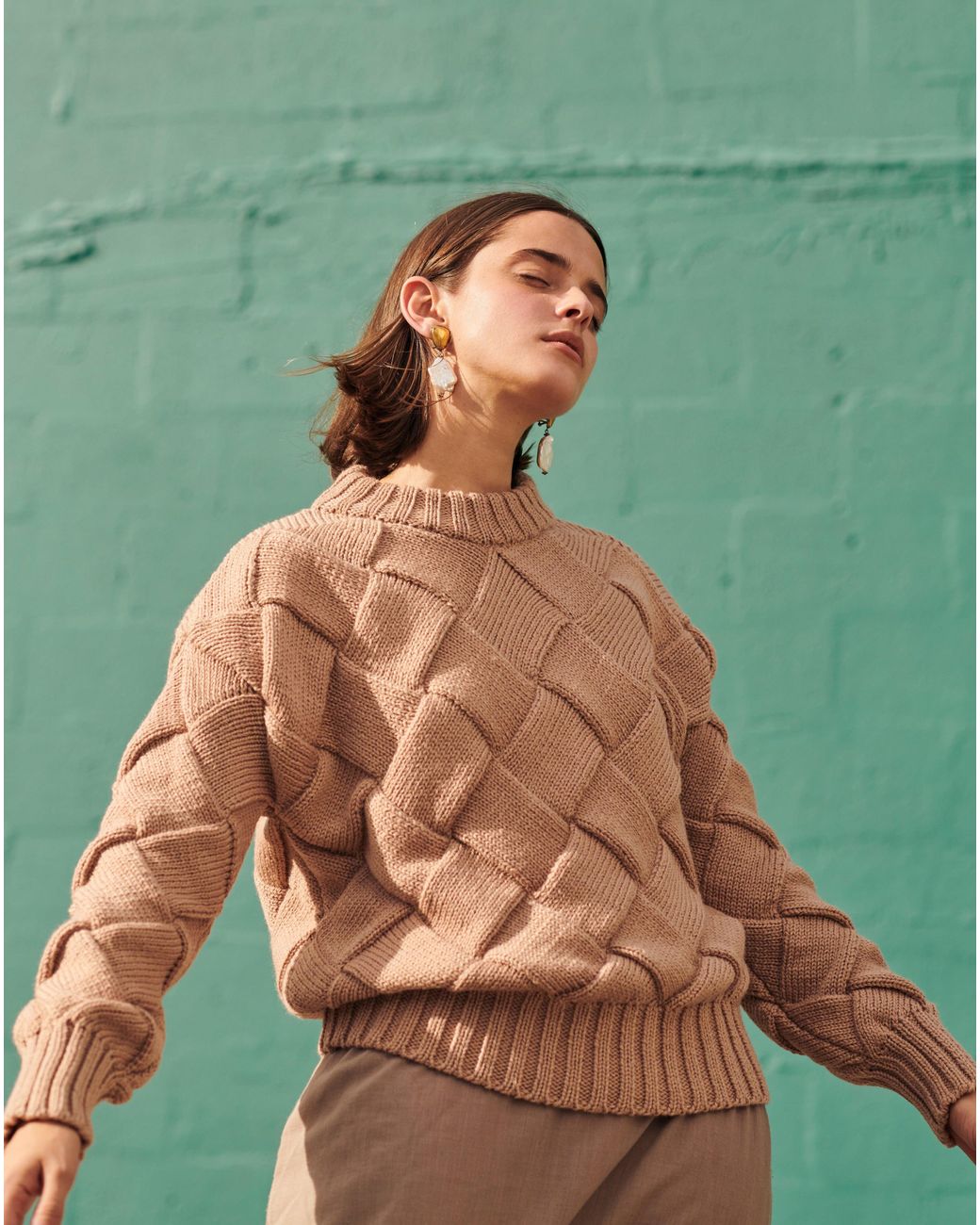 Gigi Knitwear Gray Neutrals Basket-Weave Sweater