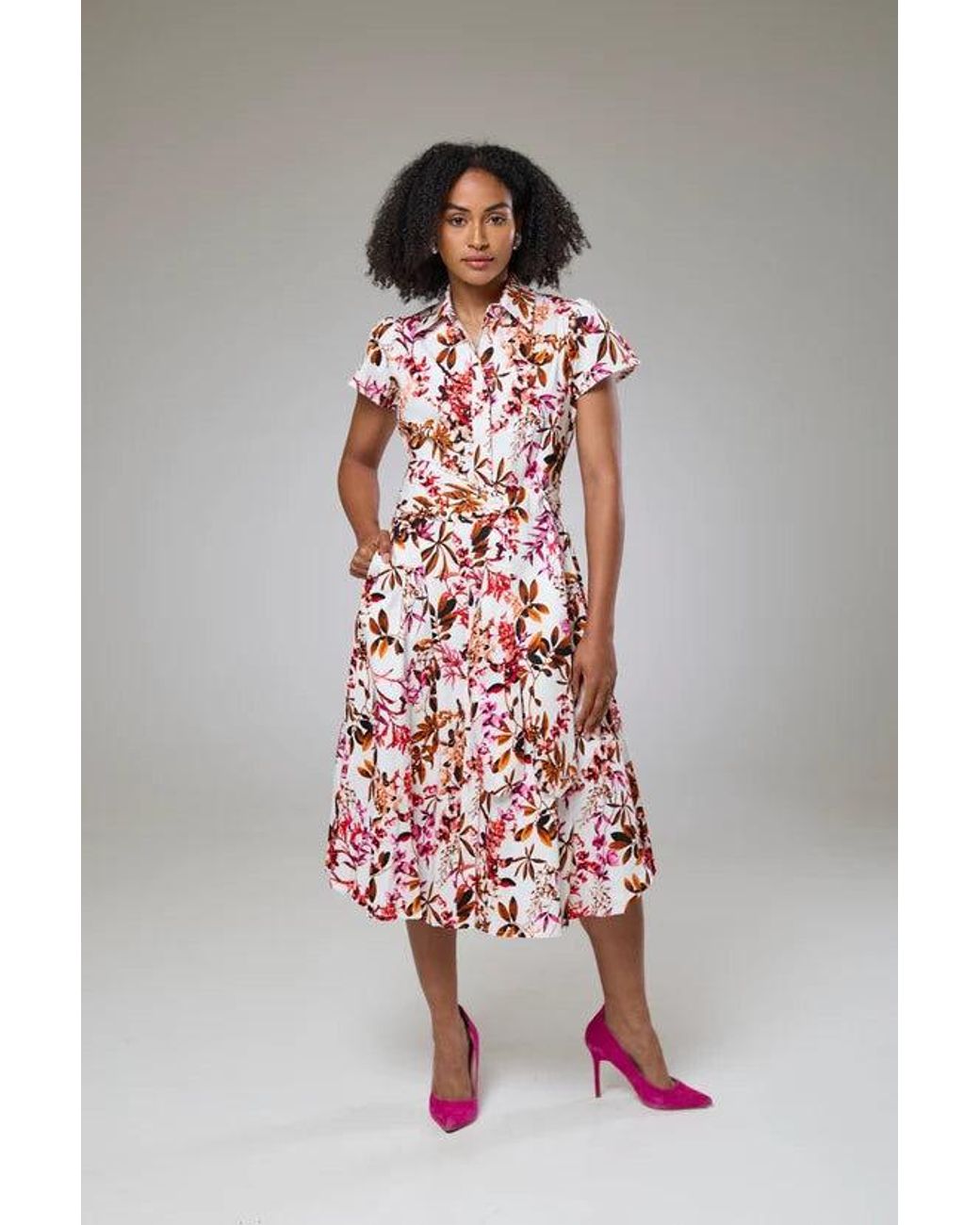Lioness by Tf Red Blooming Flora Short Sleeve Shirt Dress