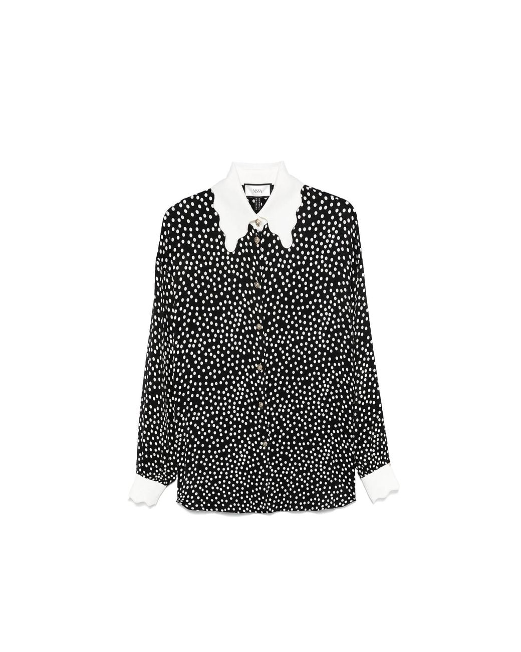 Nissa Black Printed Polka-Dots Viscose Shirt