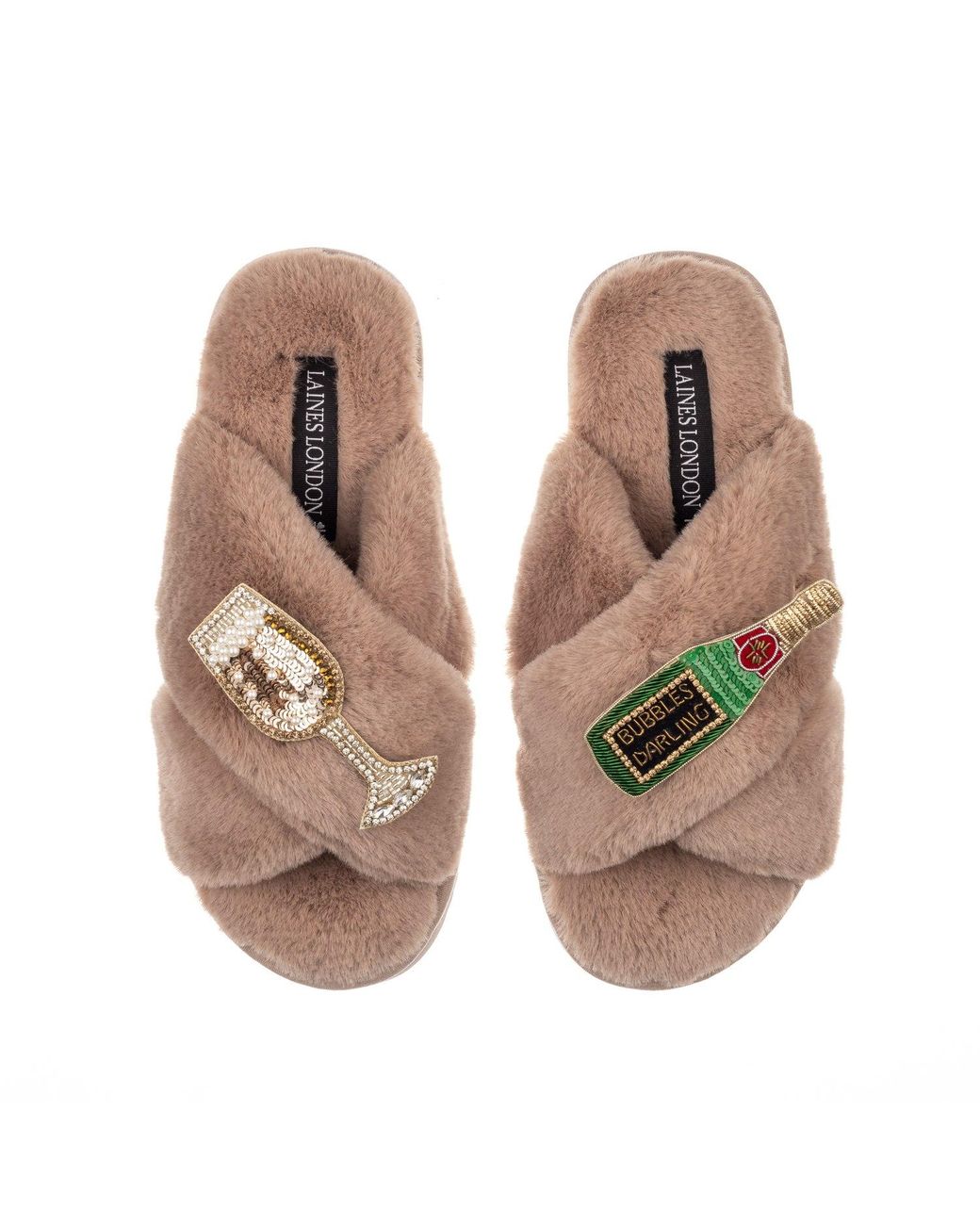 Laines London Brown Classic Laines Slippers With Bubbles Darling Brooches