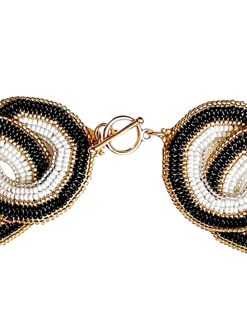 Iliana Arrazola Black Crisscrossed Circle Necklace, And, Glass Beads, Beaded Jewelry