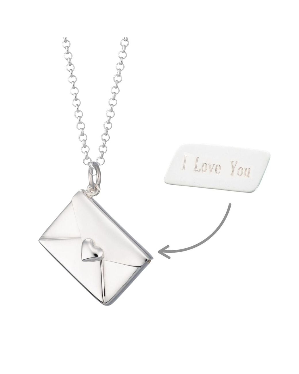 Lily Charmed Metallic Sterling Envelope Charm Necklace With Engraved Insert