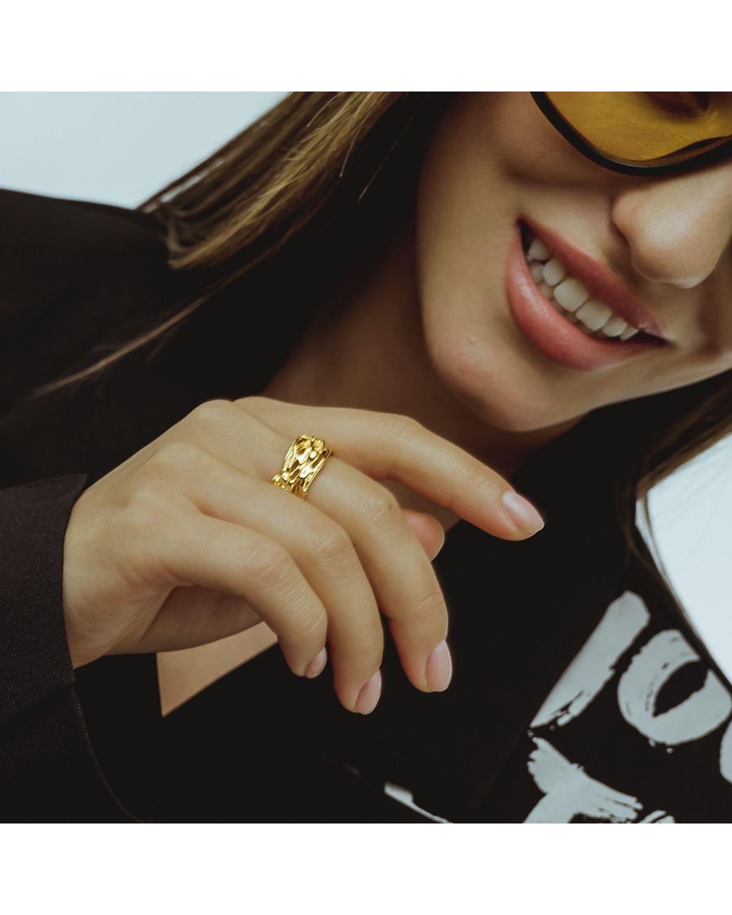 Mercela Metallic Woven Statement Ring – Chunky Textured Nature Inspired Ring Gift For Her