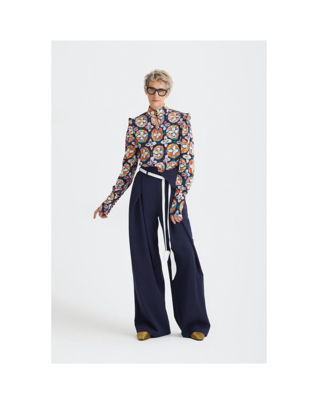 Julia Allert Blue Fashion Forward Wide-Leg Pants & Contrast Belt