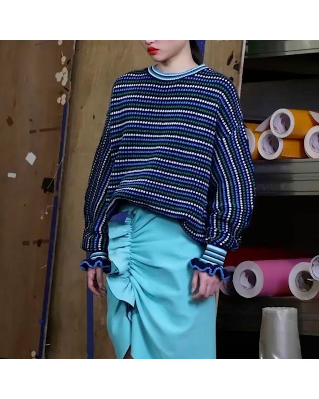 Arto. Blue Yeah! Cozy Wool Ruffles Stripes Oversized Pullover for men