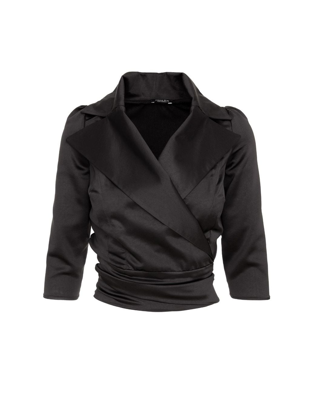 AVENUE No.29 Black Satin Lapel Wrap Blouse With Bow
