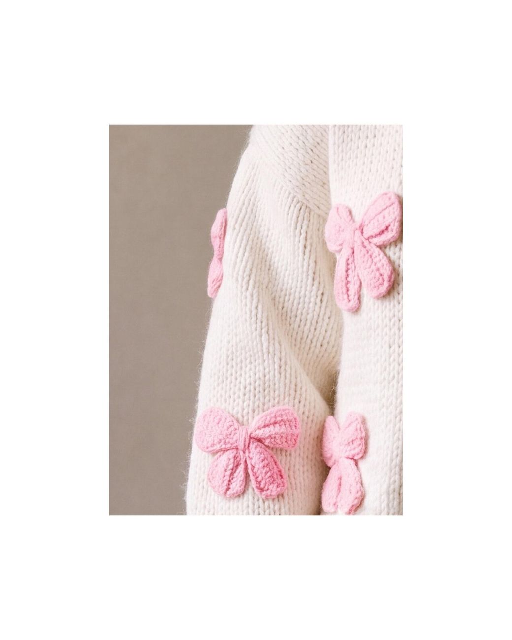 Ana Chic Pink Neutrals Bow Handmade Knitted Cropped Cardigan