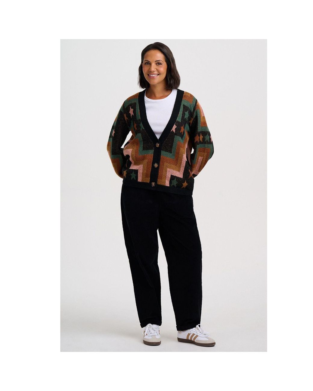 Sugarhill Black Morganna Cardigan Multi, Chevron & Stars