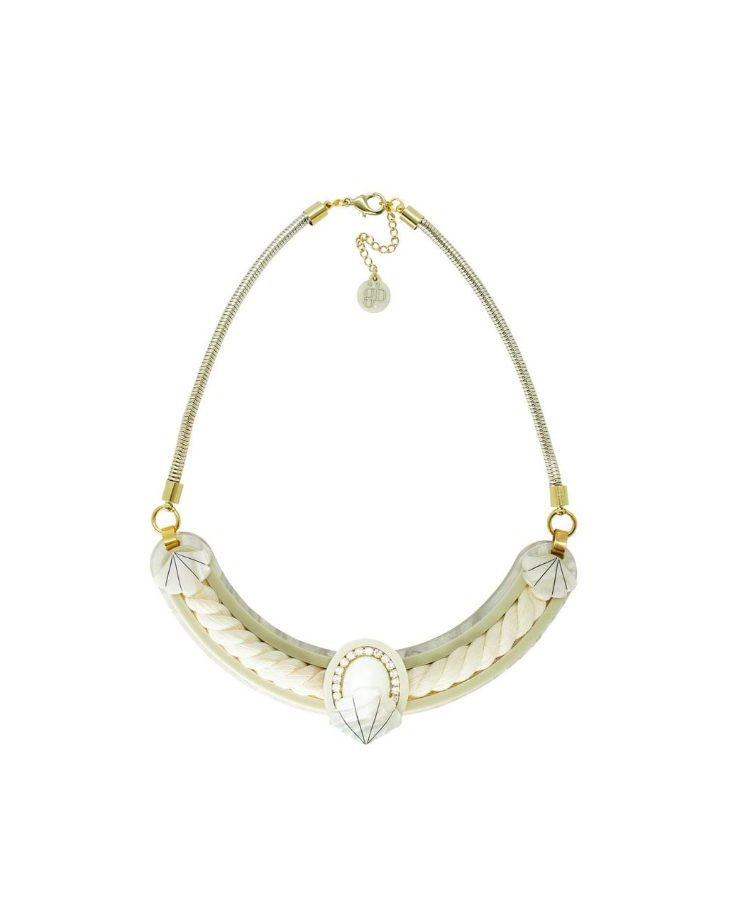 Gissa Bicalho Metallic Neutrals Handmade Necklace Shell And Pearl Cord Clay