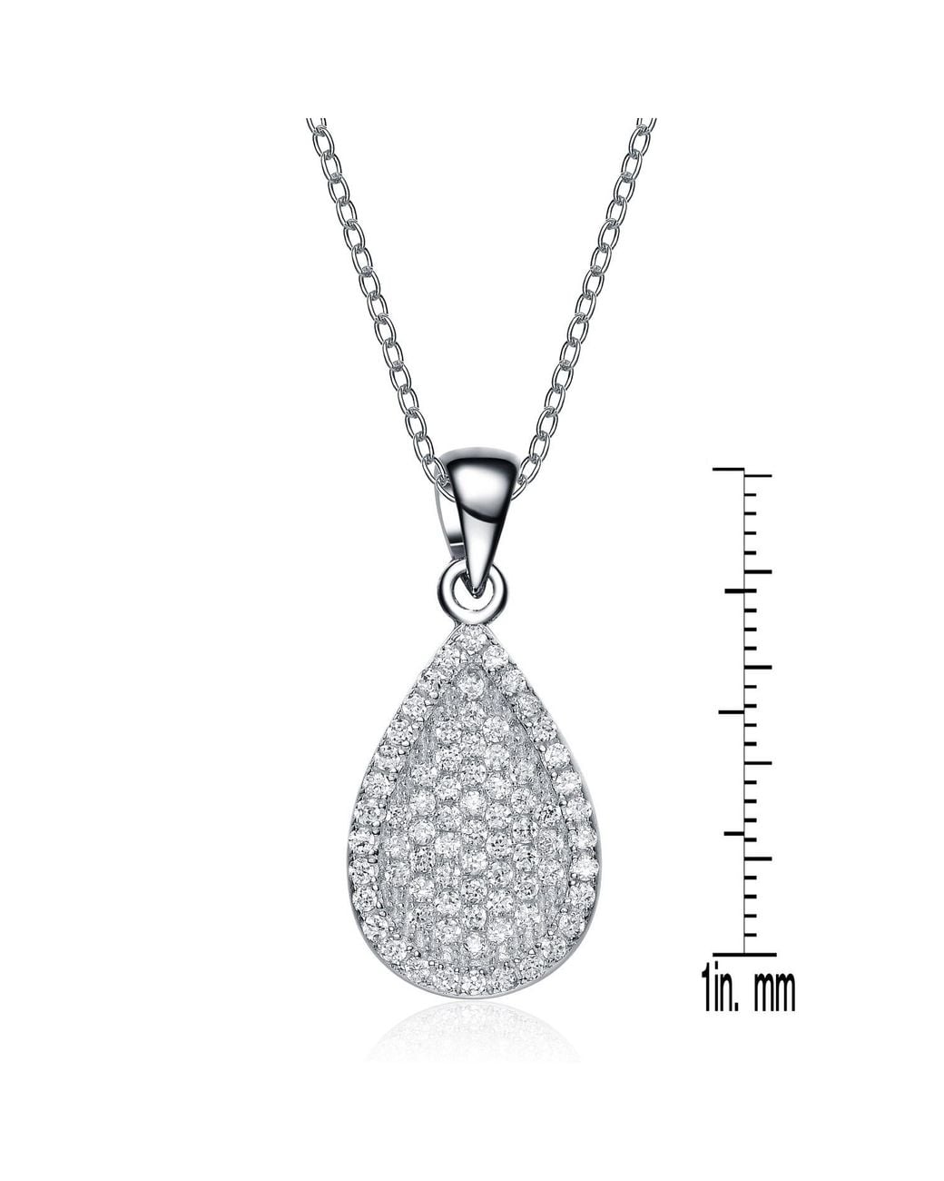 Genevive Jewelry Metallic Sterling Plated With Clear Cubic Zirconia Pear Drop Pendant