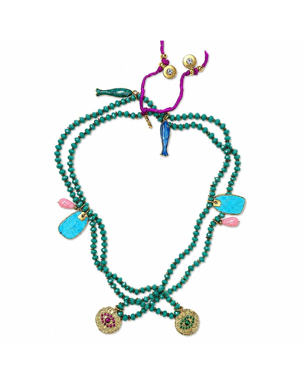 Persia Dona Jewelry Blue Sparkling Gems X Charms Necklace