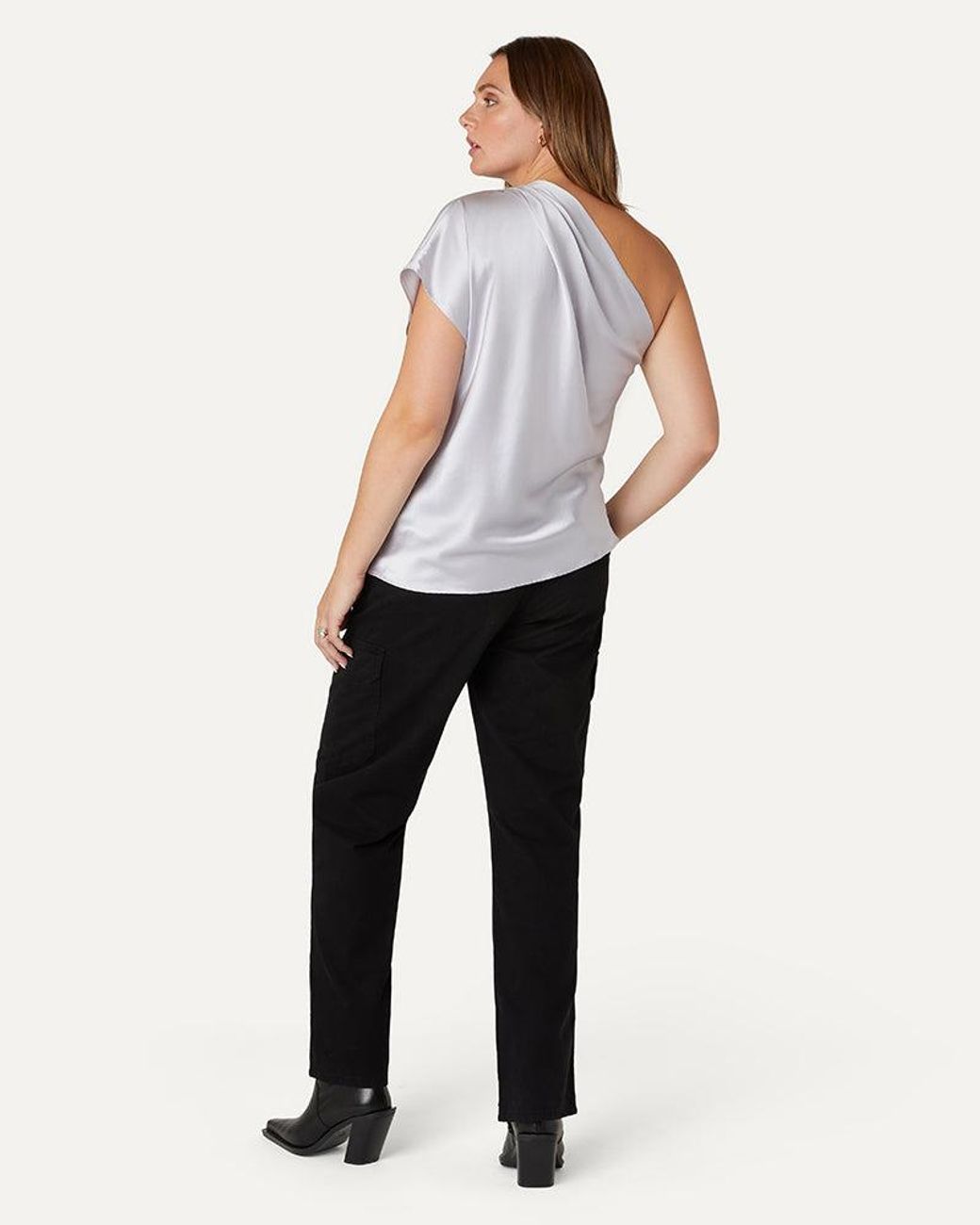 The Summer Edit Purple Emily Silk One-Shoulder Top