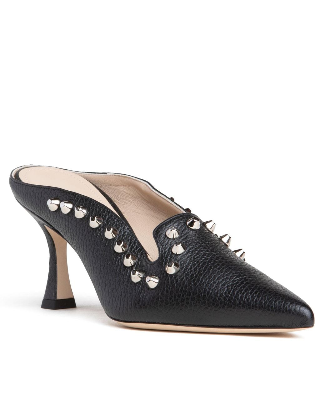 Beautiisoles by Robyn Shreiber Made in Italy Blue Georgia Leather Studded Comfortable Classsy Mule For Valentine Evening & Day Wear