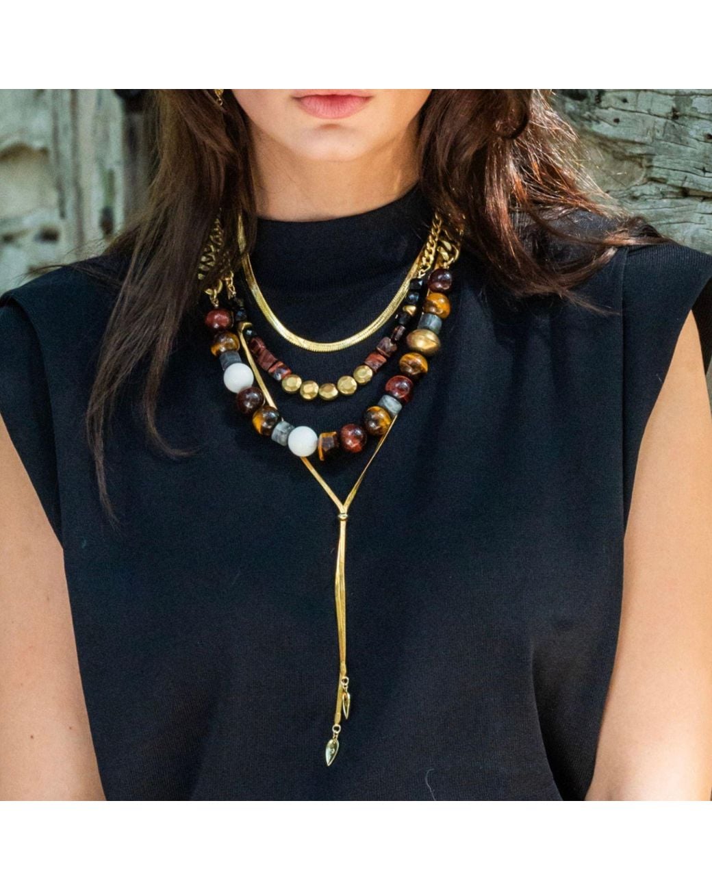 Rachel Nathan Metallic Tiger's Eye & Brass Sand Dollar Necklace